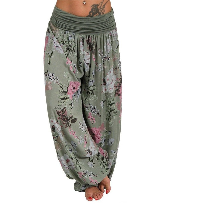 Women Ladies Yoga and Meditation Indian Style Pants Floral Baggy Loose Comfy Long High Waist Harem Pants - Personal Hour for Yoga and Meditations 