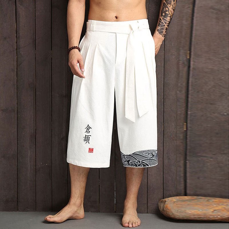 Meditation Clothes - Japanese Kimono Traditional Pants Asian Clothing Bath Pant Casual Loose Male Japan Style Yukata Trousers Linen Cropped Pants - Personal Hour for Yoga and Meditations 