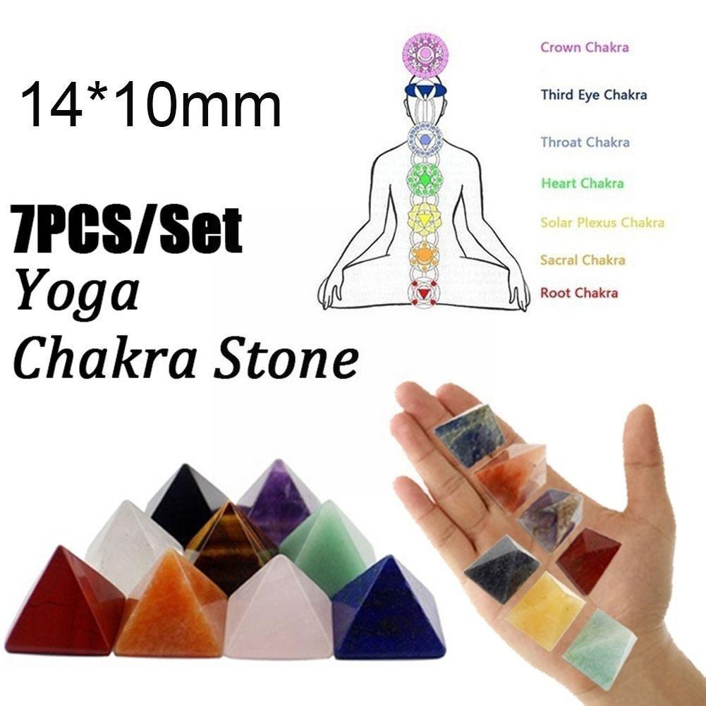 7PCS Seven Chakras Natural Crystal Stone Pyramid Quartz Healing Bag Stone - Zen Decor Ideas - Personal Hour for Yoga and Meditations 