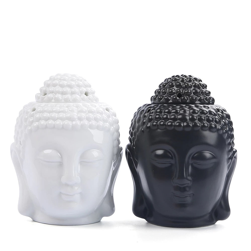 Buddha Head Aromatic Oil Burner Ceramic Aromatherapy Lamp Candle Aroma Furnace Oil Lamp Zen Decor - Personal Hour for Yoga and Meditations 