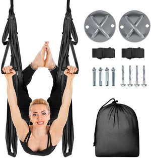 Aerial Yoga Hammock Set Suspended hanging swing for home Inversion Exercises Antigravity trainer with 2 Extensions Straps - Personal Hour for Yoga and Meditations 