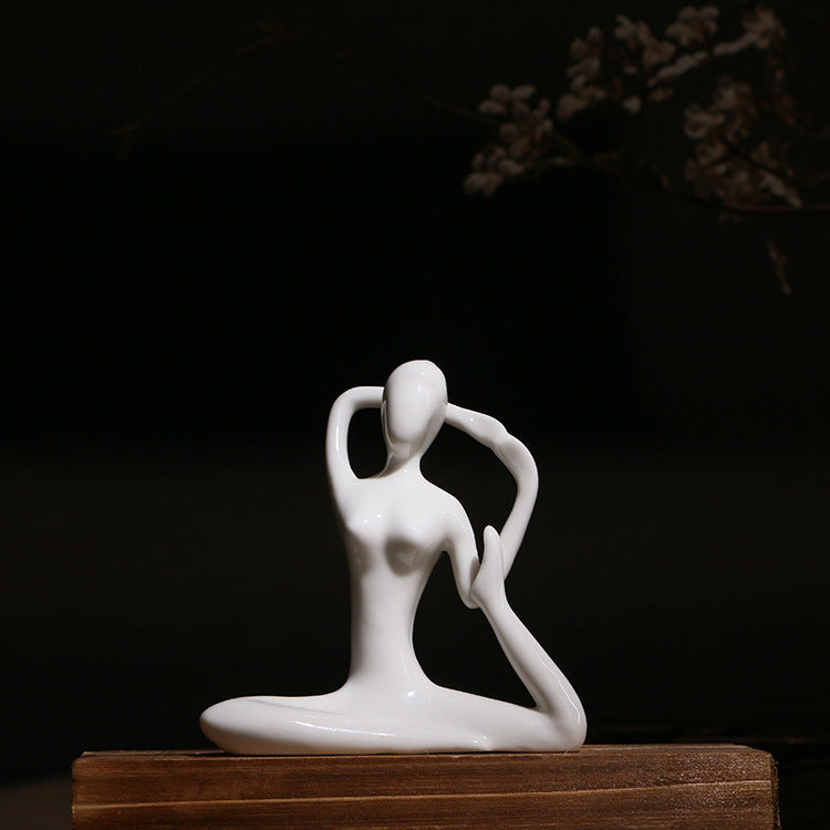 Modern Yoga Decor - Simple Girl Abstract White Porcelain Crafts - Personal Hour for Yoga and Meditations 