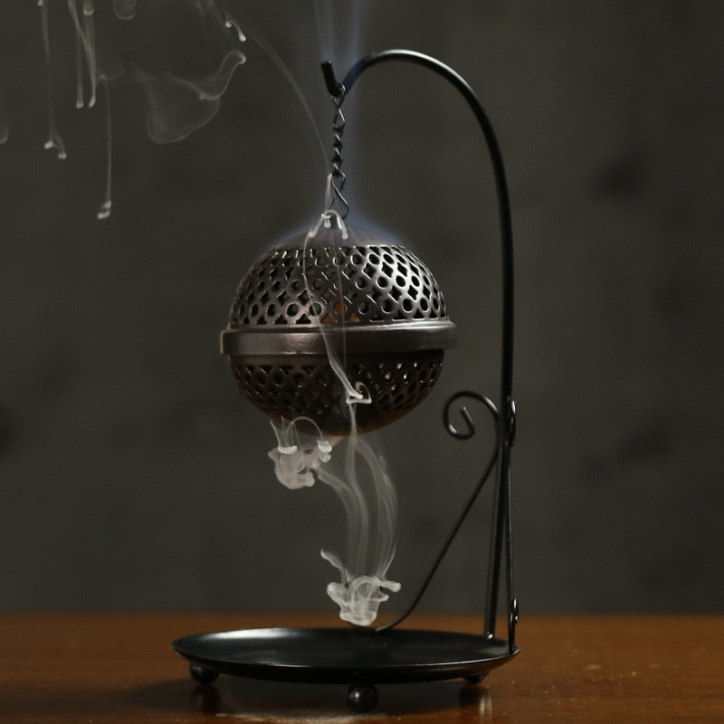 Traditional Hanging Backflow for Incense with Drop Ball Iron Frame - Zen Decor Ideas - Personal Hour for Yoga and Meditations 