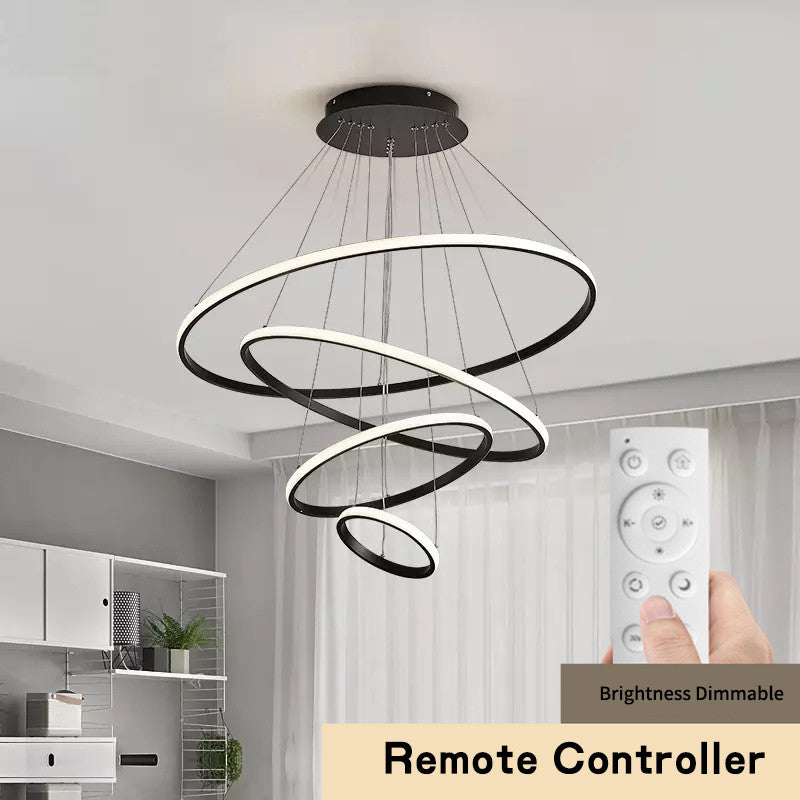 Modern LED chandelier lighting with remote control dimming black circle ring - Zen environment lightings - Personal Hour for Yoga and Meditations 