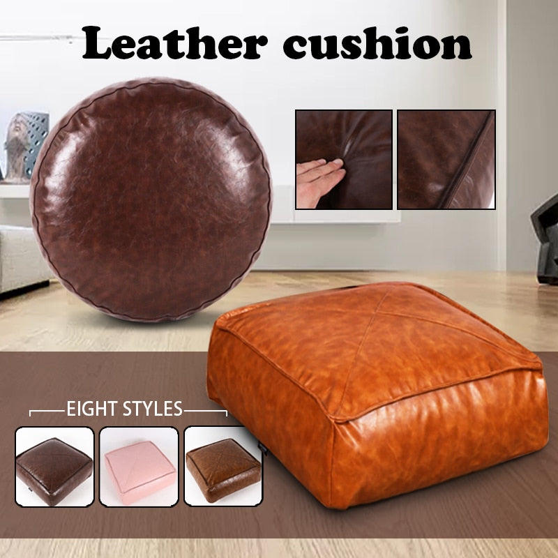 Meditation Cushion - Moroccan Style PU Leather Pouf Embroider Craft Sofa Ottoman Artificial Leather Unstuffed Tatami Meditation Floor Seat Cushions - Personal Hour for Yoga and Meditations 