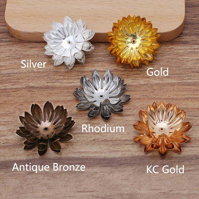 Zen Decor Ideas - 10pcs- Lotus Flower Beads Caps Brass Filigree Flowers Base Bead Cap Charms Pendants for Jewelry Making Craft Components DIY - Personal Hour for Yoga and Meditations 
