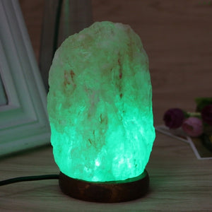 High Efficiency Hand Carved USB Wooden Base Himalayan Rock Salt Lamp - Zen Decor Ideas - Personal Hour for Yoga and Meditations 