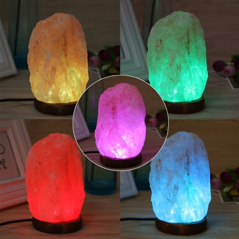 High Efficiency Hand Carved USB Wooden Base Himalayan Rock Salt Lamp - Zen Decor Ideas - Personal Hour for Yoga and Meditations 