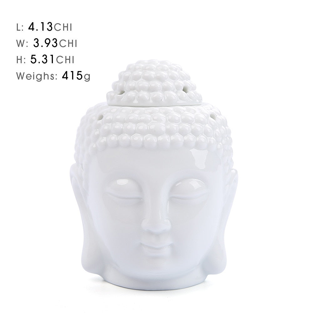 Buddha Head Aromatic Oil Burner Ceramic Aromatherapy Lamp Candle Aroma Furnace Oil Lamp Zen Decor - Personal Hour for Yoga and Meditations 