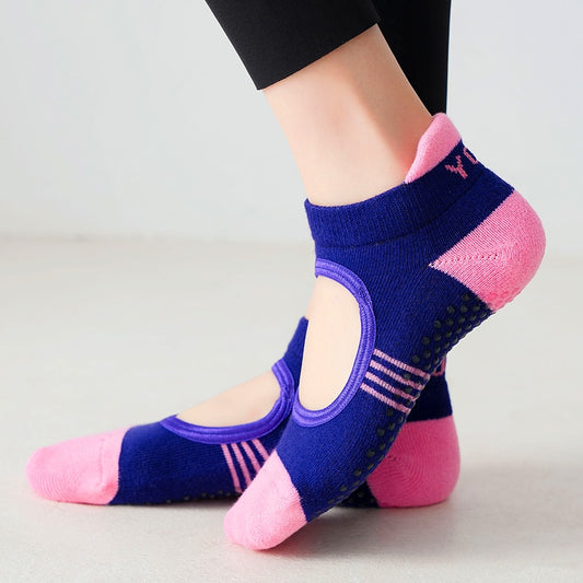 Backless Pilates Socks Towel Bottom Breathable Anti Slip Yoga Socks Cotton - Personal Hour for Yoga and Meditations 