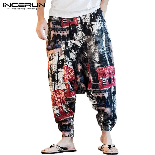 Men Harem Pants Print -nJoggers Cotton Trousers - Men Baggy Loose Nepal Style - Personal Hour for Yoga and Meditations 