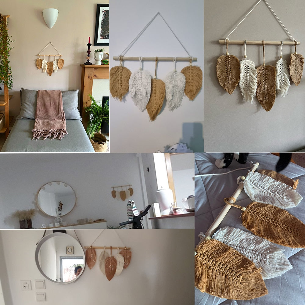 Boho Style - Leaf Macrame Wall Hanging Boho Room Home Decor  Woven Aesthetic Wall Tapestry- Gift - Personal Hour for Yoga and Meditations 
