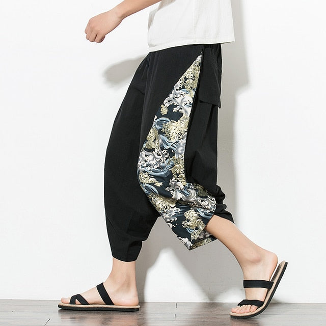 Men Causal Baggy Pants - Chinese Style Draped Harem Pants - Personal Hour for Yoga and Meditations 