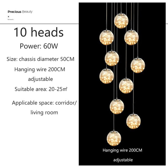 Modern Spiral Chandelier - Crystal Ball Stair Ceiling Light - Personal Hour for Yoga and Meditations 