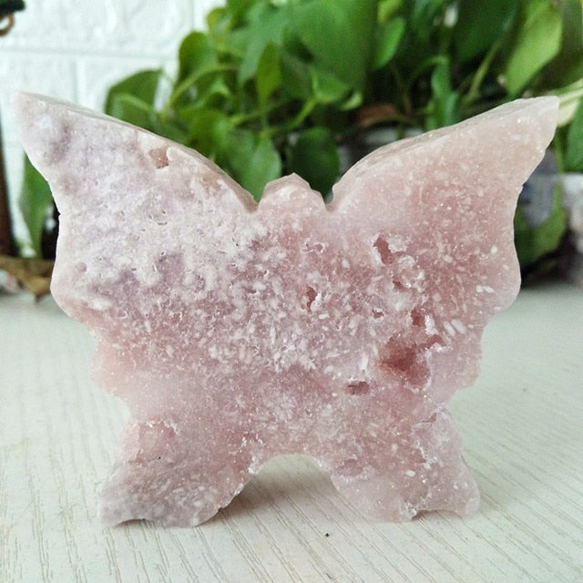 Natural Crystals Druzy Pink Amethyst Butterfly Stone - Zen Decor Ideas - Personal Hour for Yoga and Meditations 