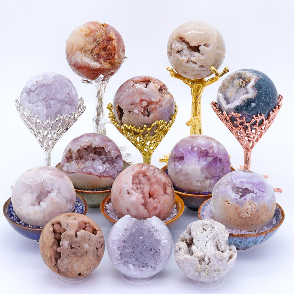 Unique Natural Amethyst Ball Geode Quartz Cluster Sakura Agate Crystal - Zen Decor Ideas - Personal Hour for Yoga and Meditations 