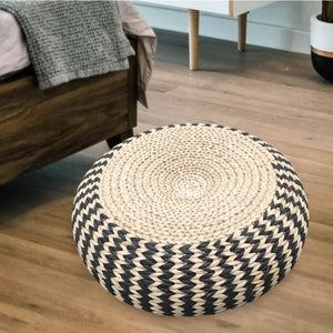 Mediation Cushion - Natural Straw Tatami Cushion Mat Handmade Round Pouf Japanese Style - Personal Hour for Yoga and Meditations 