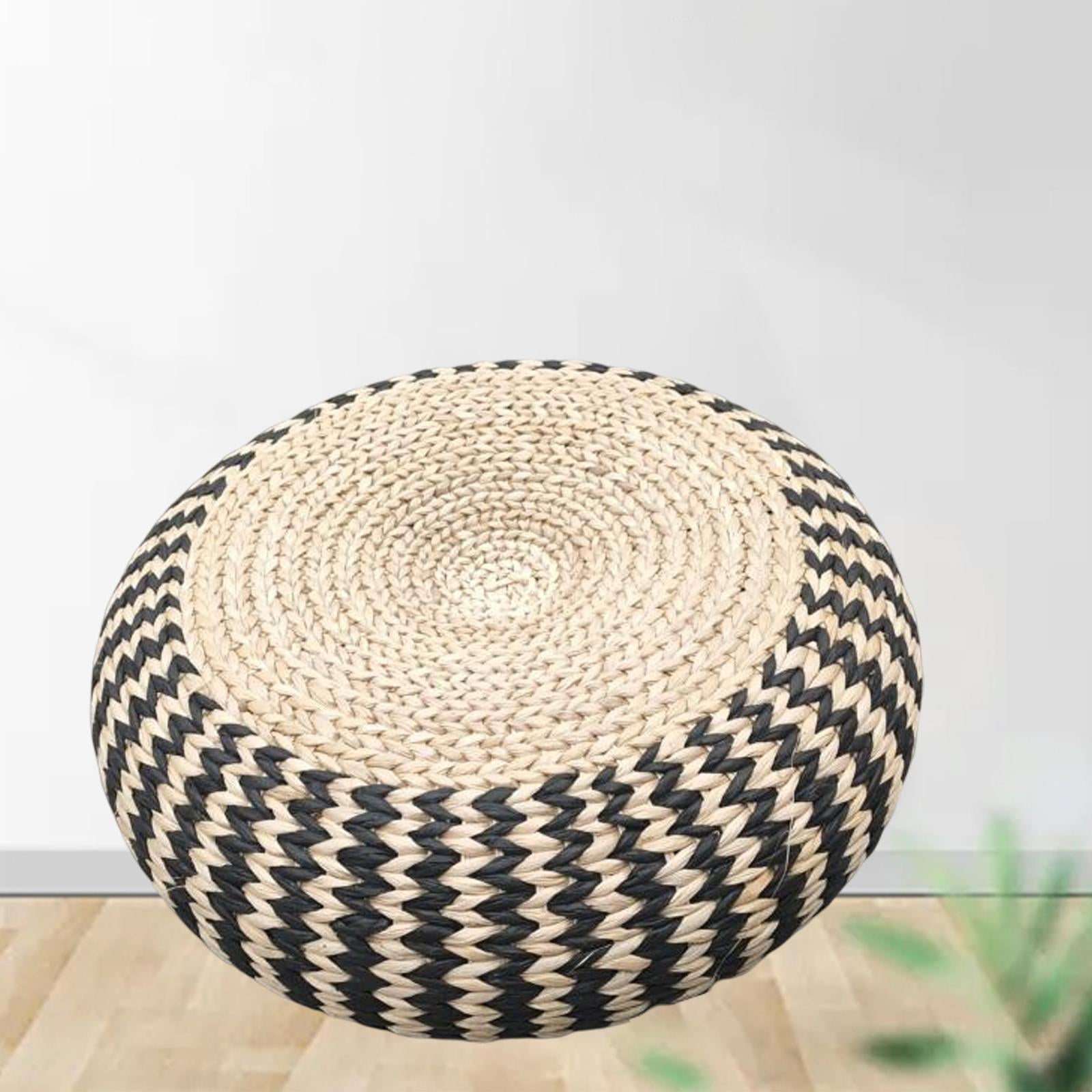 Mediation Cushion - Natural Straw Tatami Cushion Mat Handmade Round Pouf Japanese Style - Personal Hour for Yoga and Meditations 