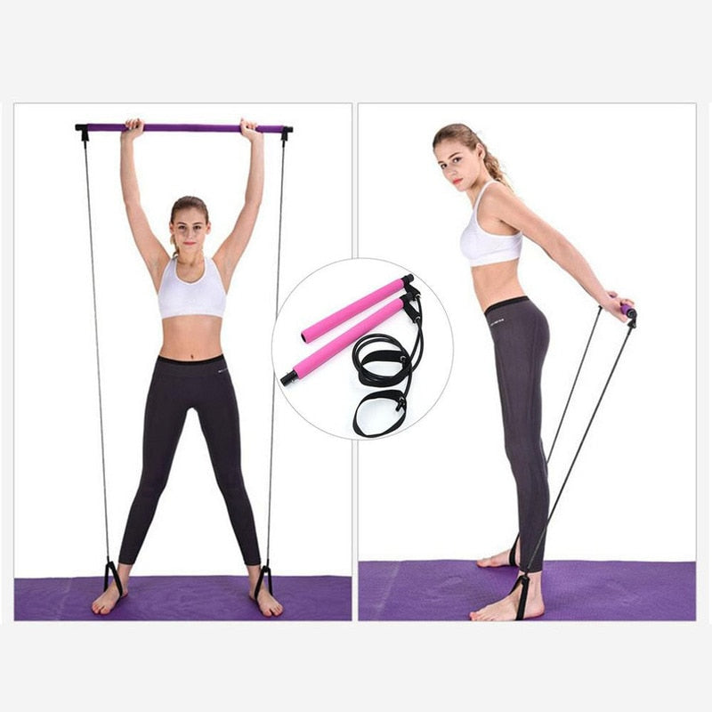 Portable Yoga Pilates Bar Stick with Resistance Band - Personal Hour for Yoga and Meditations 