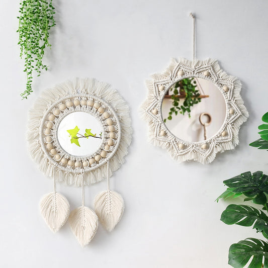 Zen decor ideas - Round Macrame Decorative Wall Mirror for Boho Style - Personal Hour for Yoga and Meditations 