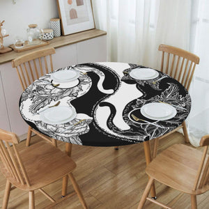 Open image in slideshow, Round Table Cover for Dining Table Elastic Tablecloth Cats Yin And Yang Boho Mandala Fitted House Hotel Decoration - Personal Hour for Yoga and Meditations 

