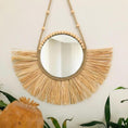 Load image into Gallery viewer, Boho Style - Zen Decor Ideas - Hanging Mirror Raffia Moroccan Wood Beads Acrylic Multifunctional - Personal Hour for Yoga and Meditations 
