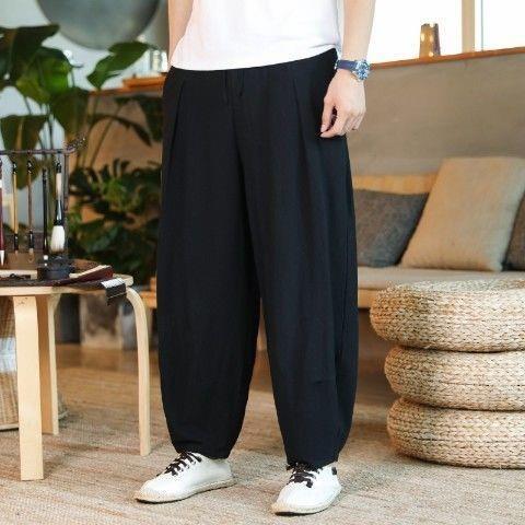 Oversize Yoga Pants For Mens - Cotton Linen Loose Meditation Trousers - Personal Hour for Yoga and Meditations 