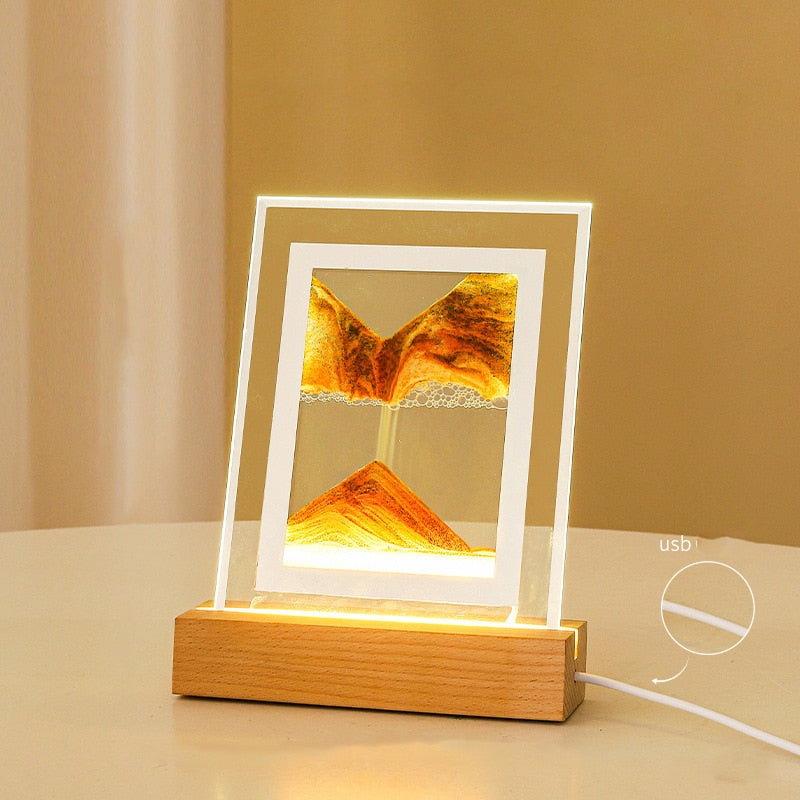 Sand Art Moving Night Lamp -  Quicksand 3D Landscape Flowing Sand Picture - Zen Decor Ideas - Personal Hour for Yoga and Meditations 