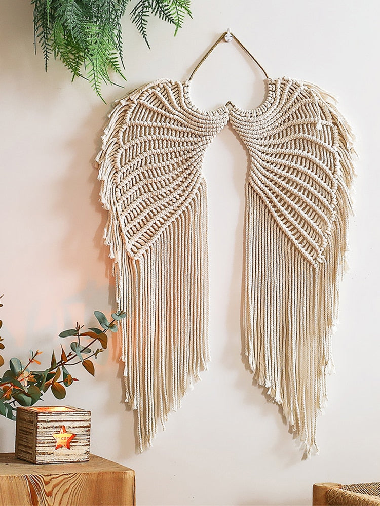 Macrame Boho Tapestry Angels Wing Wall Hanging Woven Bohemian Zen Decor Ideas - Personal Hour for Yoga and Meditations 