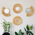Load image into Gallery viewer, Boho Style - Zen Decor Ideas - Hanging Mirror Raffia Moroccan Wood Beads Acrylic Multifunctional - Personal Hour for Yoga and Meditations 
