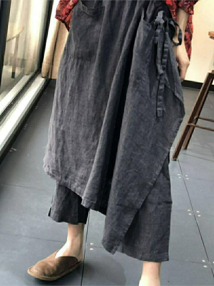 Meditation Clothes - Women Pants-Cotton Linen Pockets Elastic Waist Loose Casual Irregular Thin Korean Fashion Trousers - Personal Hour for Yoga and Meditations 