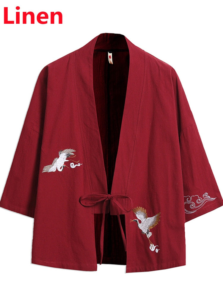 Meditation Clothes - KIMONO - Crane Embroidery Haori Kimono Harajuku Japanese Style Plus Size Men Samurai Costume Yukata Asian Clothes Cardigan  Jacket - Personal Hour for Yoga and Meditations 