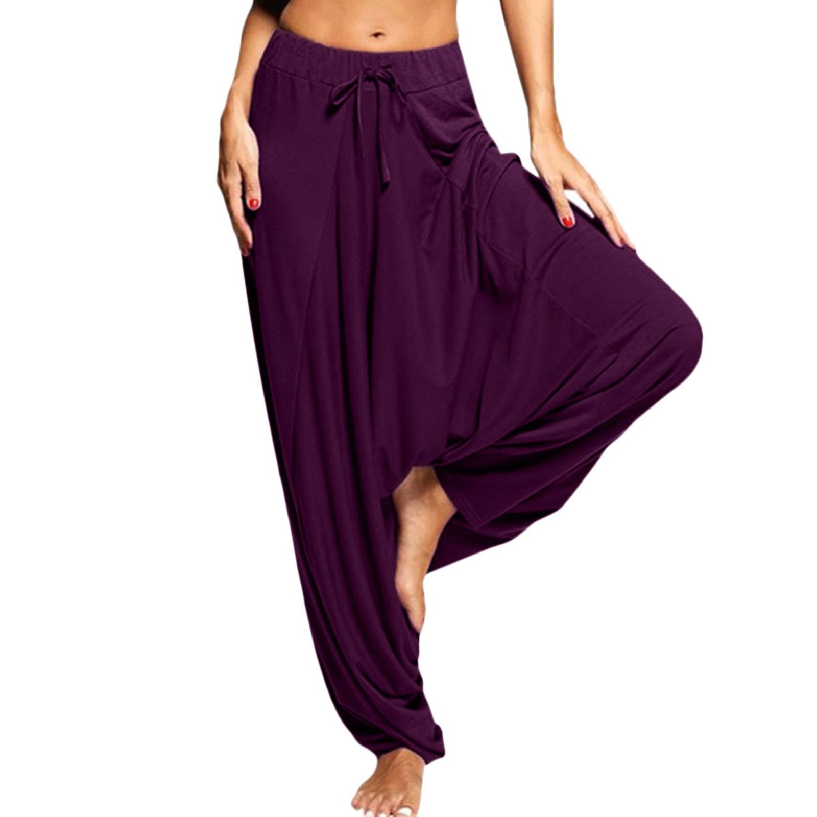 Yoga Harem Pants Women Fashion Solid Color Yoga Pants Casual High Waist Drawstring Comfortable Summer Loose Sport Pants Jumpsuit - Personal Hour for Yoga and Meditations 