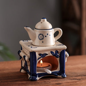 Open image in slideshow, Vintage Tea Warmer Incense Ceramic Aroma Diffuser Essential Oil - Zen Decor Ideas - Personal Hour for Yoga and Meditations 
