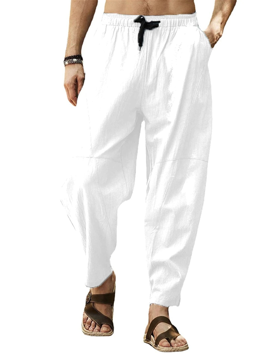 Meditation Clothes - Men's Cotton Linen Pants Male Autumn New Breathable Solid Color Linen Trousers Fitness - Personal Hour for Yoga and Meditations 