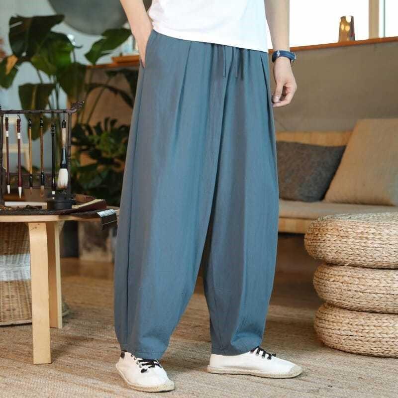 Oversize Yoga Pants For Mens - Cotton Linen Loose Meditation Trousers - Personal Hour for Yoga and Meditations 