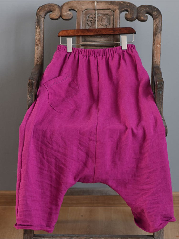 Meditation Clothes - Women Solid Color Patchwork Linen Elastic Waist Harem Pants Ladies Vintage - Flax Harem Trousers - Yoga Loose Pants - Personal Hour for Yoga and Meditations 
