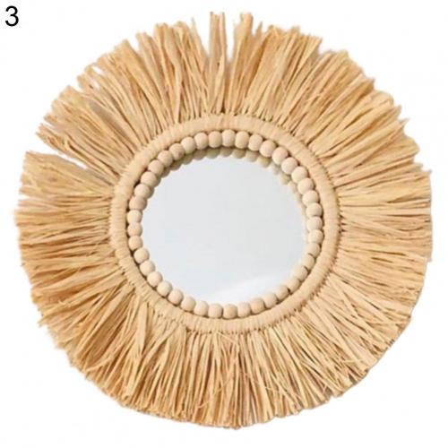 Boho Style - Zen Decor Ideas - Hanging Mirror Raffia Moroccan Wood Beads Acrylic Multifunctional - Personal Hour for Yoga and Meditations 