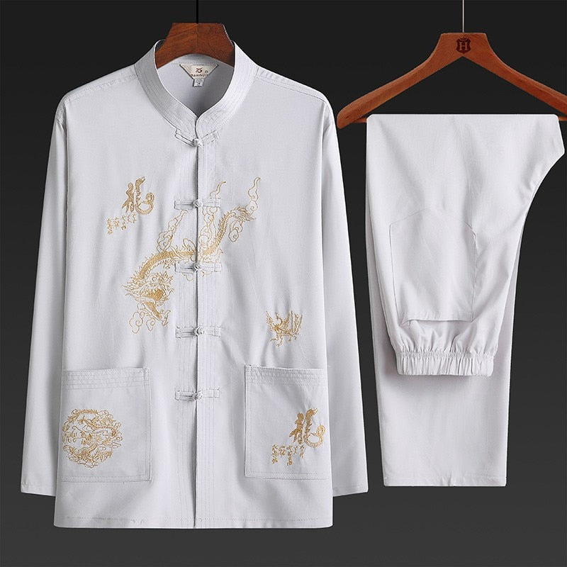Mediation Clothes - Embroidered Dragon Hanfu Kung Fu Tai Chi Suit - Personal Hour for Yoga and Meditations 