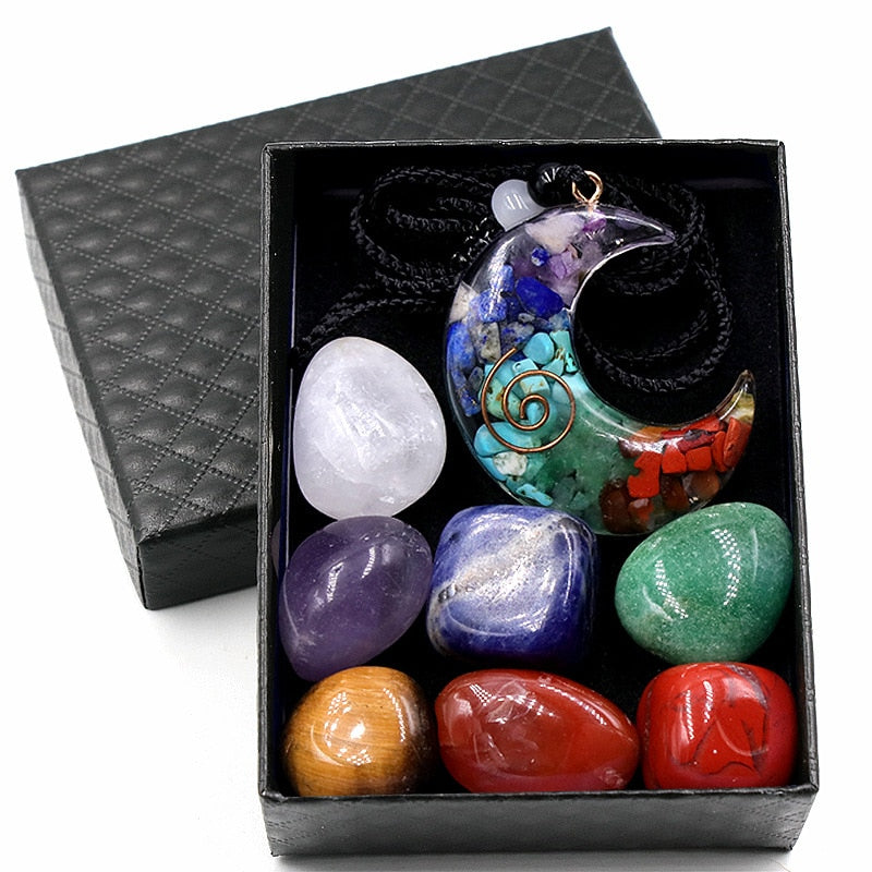 Natural Crystal Chakras Kit Amethyst Stone for Meditation and Yoga - Personal Hour for Yoga and Meditations 