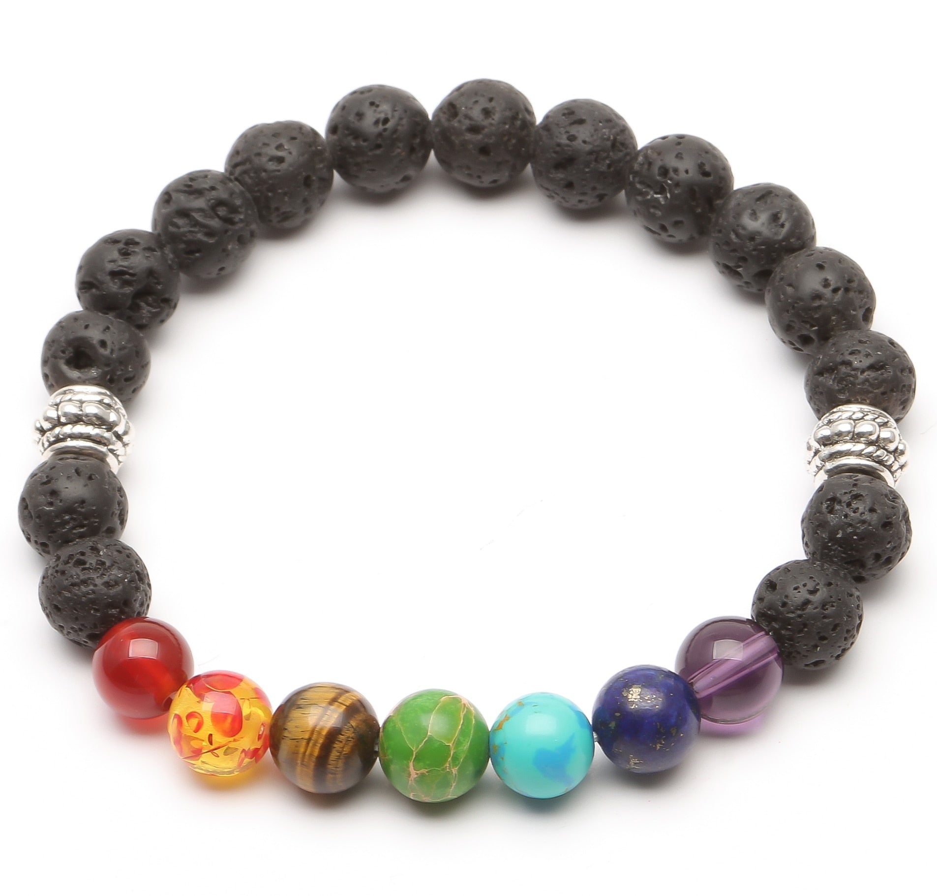 Zen Accessories - 7 Chakras Reiki Stone Bracelet - Yoga Balance Energy Volcanic Stones Beads - Stone Accessories - Personal Hour for Yoga and Meditations 