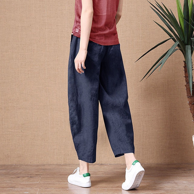 Loose Yoga Pants -Women Cotton Linen Pants Elastic Waist Vintage Trousers - Personal Hour for Yoga and Meditations 