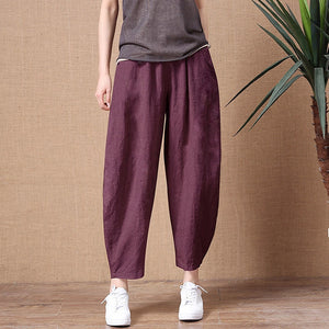 Loose Yoga Pants -Women Cotton Linen Pants Elastic Waist Vintage Trousers - Personal Hour for Yoga and Meditations 
