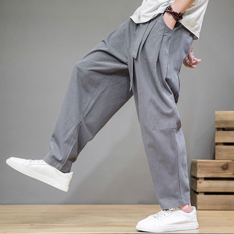Loose Yoga Pants - Cotton Linen Pants Men Elastic Waist Harem Pant - Personal Hour for Yoga and Meditations 