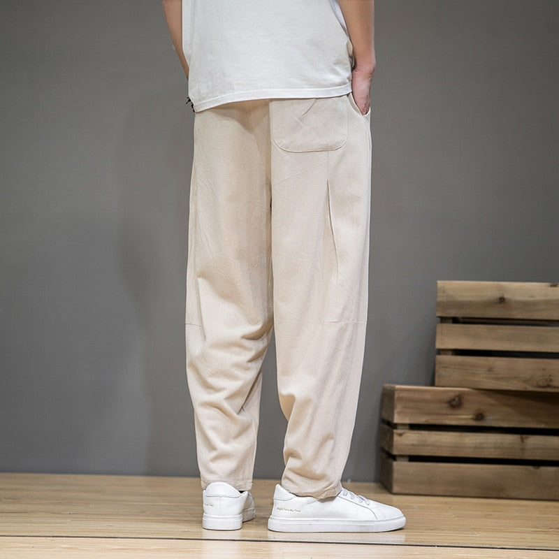 Loose Yoga Pants - Cotton Linen Pants Men Elastic Waist Harem Pant - Personal Hour for Yoga and Meditations 
