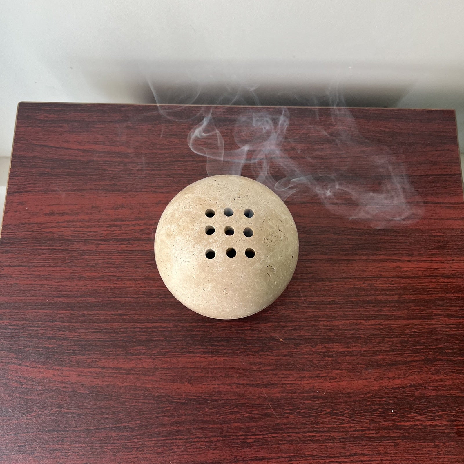 StonePlus 9 Holes 10.5CM Natural Marble Cave Hole Stone Round Incense Burner Used for Home Tea Table Room Decoration - Personal Hour for Yoga and Meditations 