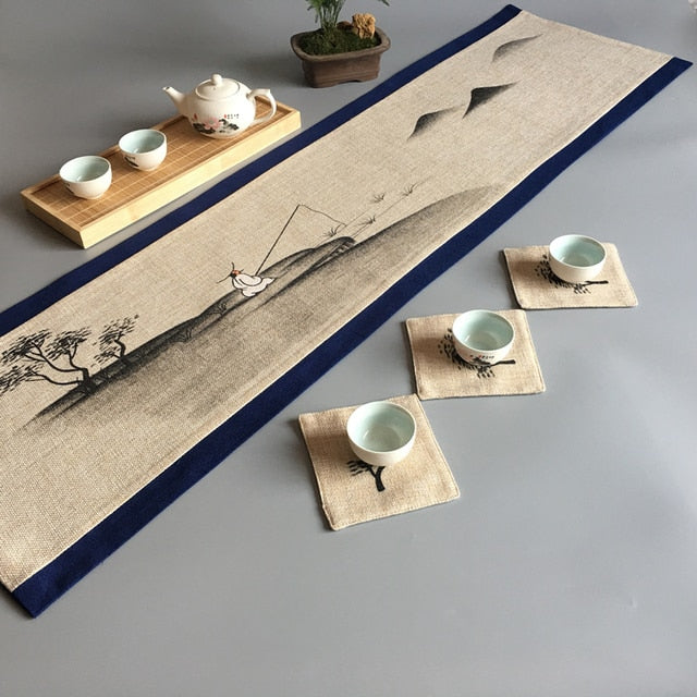 Table flag Chinese Zen cotton hemp tea table tea table tea table cloth art long tablecloth dry tea making mat tea table mat - Personal Hour for Yoga and Meditations 