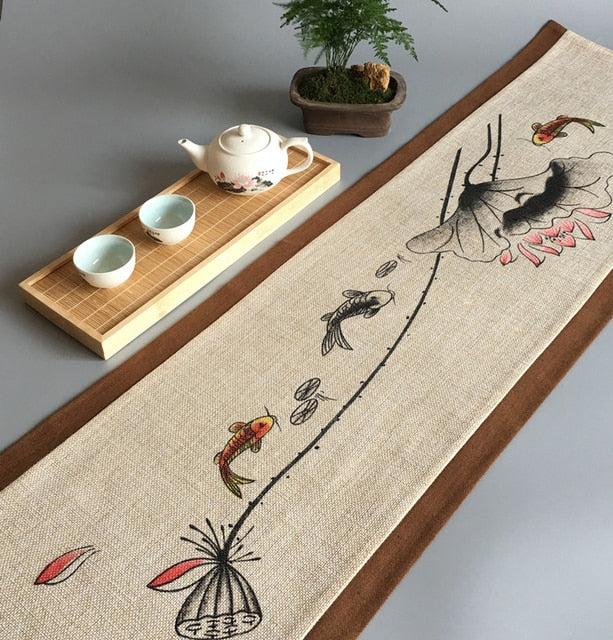 Table flag Chinese Zen cotton hemp tea table tea table tea table cloth art long tablecloth dry tea making mat tea table mat - Personal Hour for Yoga and Meditations 