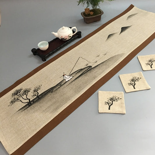 Table flag Chinese Zen cotton hemp tea table tea table tea table cloth art long tablecloth dry tea making mat tea table mat - Personal Hour for Yoga and Meditations