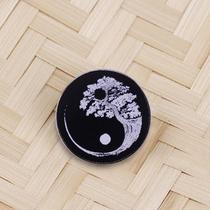 Yin Yang Bonsai Tree Ename Pin Japanese Buddhist Zen Badge Jewelry Backpack Decoration - Personal Hour for Yoga and Meditations 
